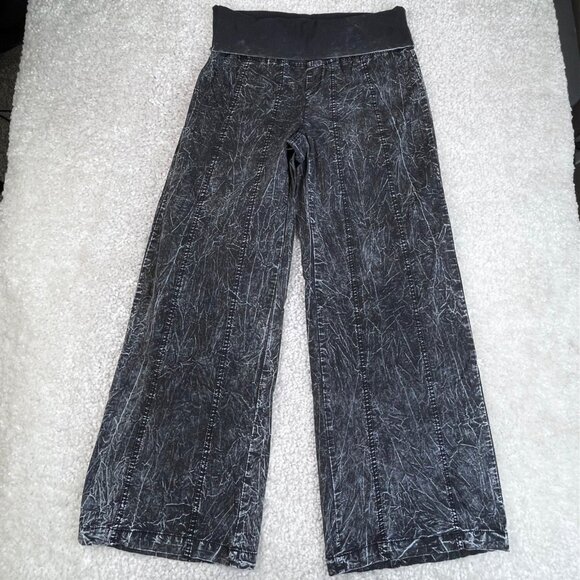 XCVI Black Gray Acid Mineral Wash Foldover Wide Leg Pants - Picture 1 of 7